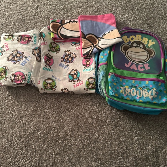 Bobby Jack Monkey Backpack and full size sheet Set - Picture 2 of 4